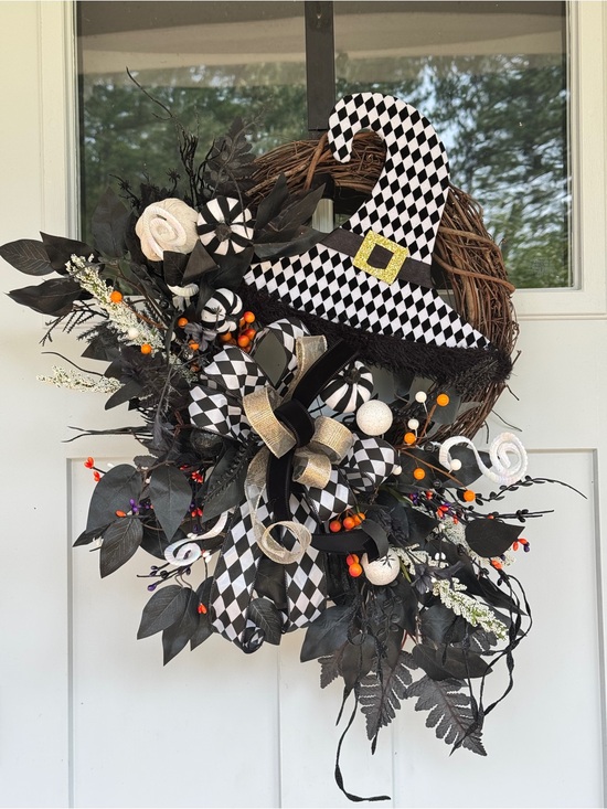 Other - Black & White Harlequin Witch Wreath